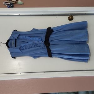 Blue Ruffled Cotton Dress with Belt